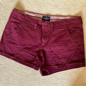 American Eagle Maroon Stretch Shortie Shorts